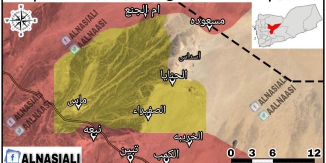 مليشيا الحوثي تنشر خريطة عسكرية توضح مستجدات المعارك في مأرب بعد سيطرتهم على معسكر ماس الإستراتيجي 