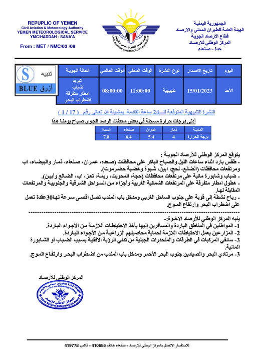 نشرة الطقس في اليمن اليوم 